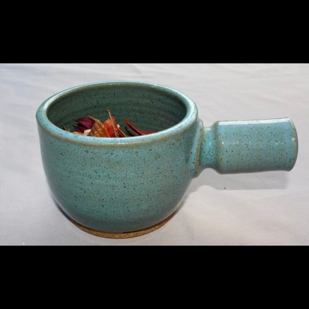 Artist Signed Turquoise Blue Handle‎ Crock Bowl FLAWLESS CONDITION